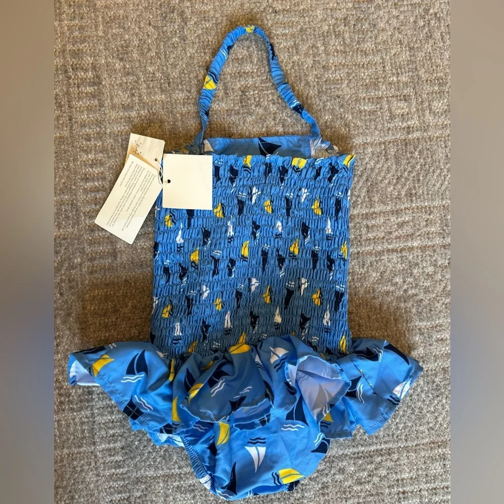 NWT Rachel Riley Sailboat Ruched swimsuit size 8